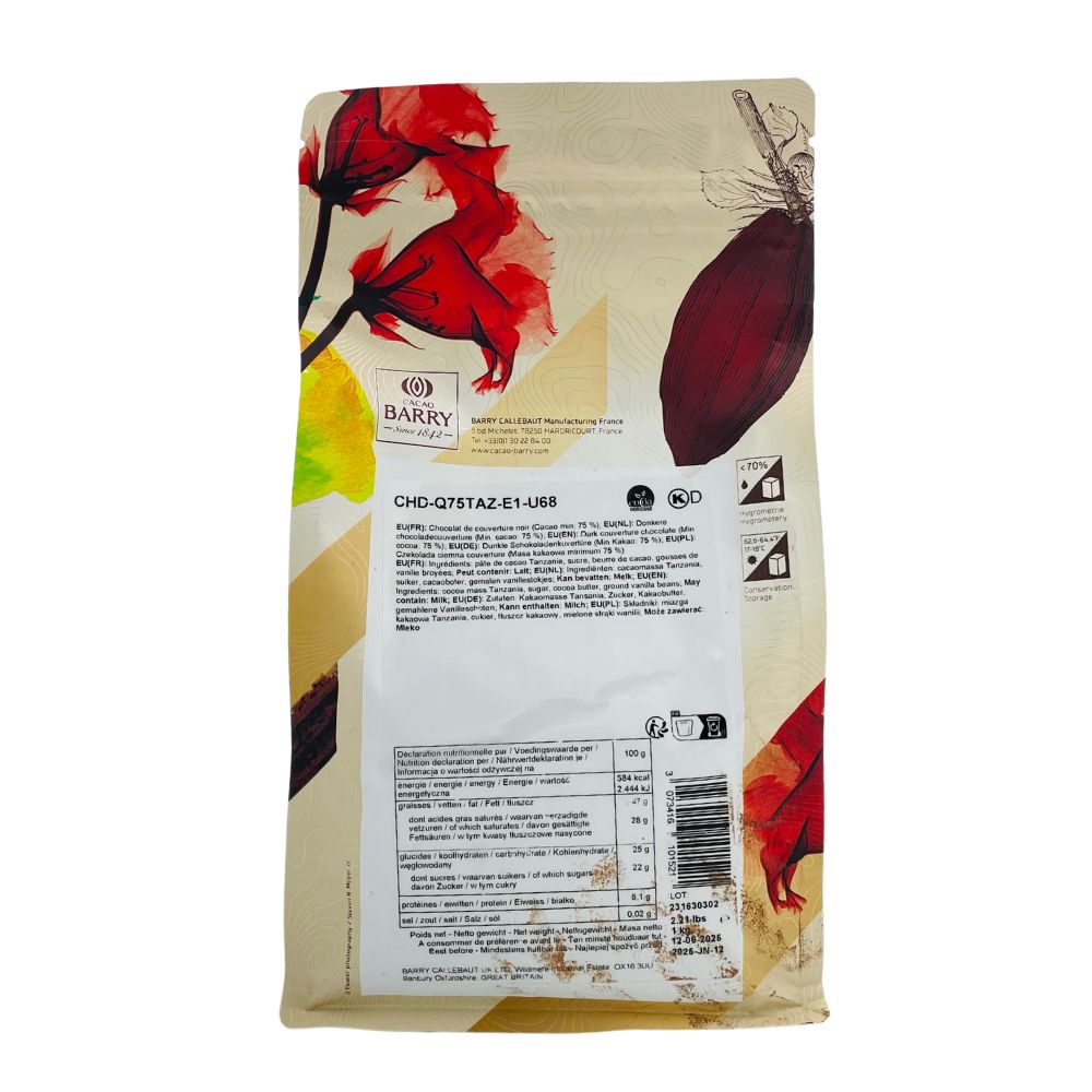 75% Cacao Chocolat Tanzanie Origine Rare - 1 Kg / 2.5 Kg