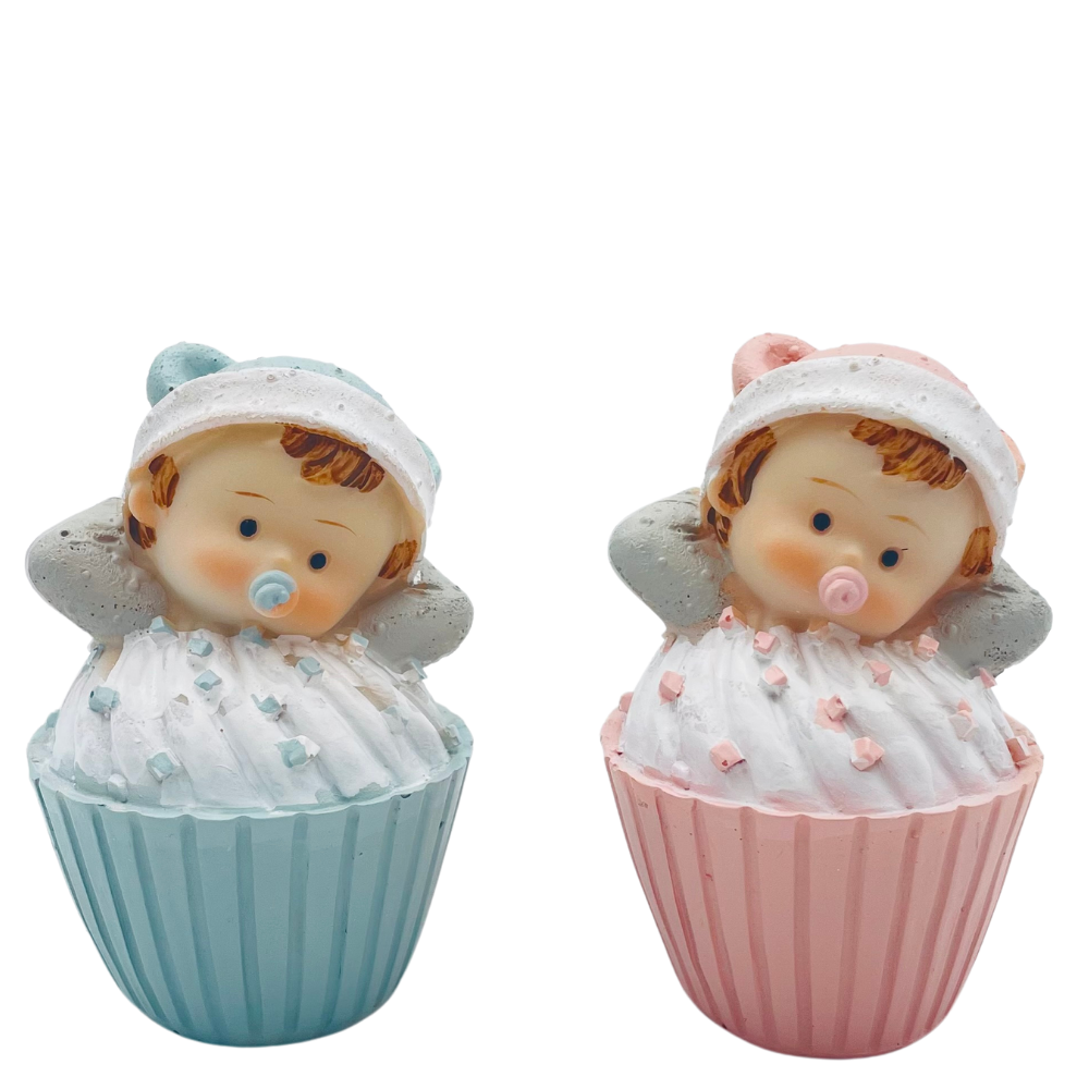 Figurines Bébé Muffin Rose et Bleu, 7.5x5.3 cm